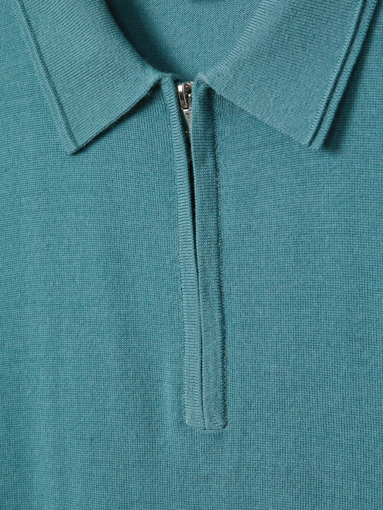Reiss Ocean Green Maxwell Merino Wool Half-Zip Polo Shirt - Image 6 of 6 Reiss Ocean Green Maxwell Merino Wool Half-Zip Polo Shirt - Image 6 of 6