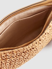 Reiss Tan Brompton Leather Raffia Pouch Bag - Image 4 of 6