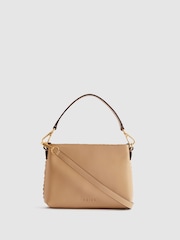 Reiss Tan Brompton Leather Raffia Pouch Bag - Image 5 of 6