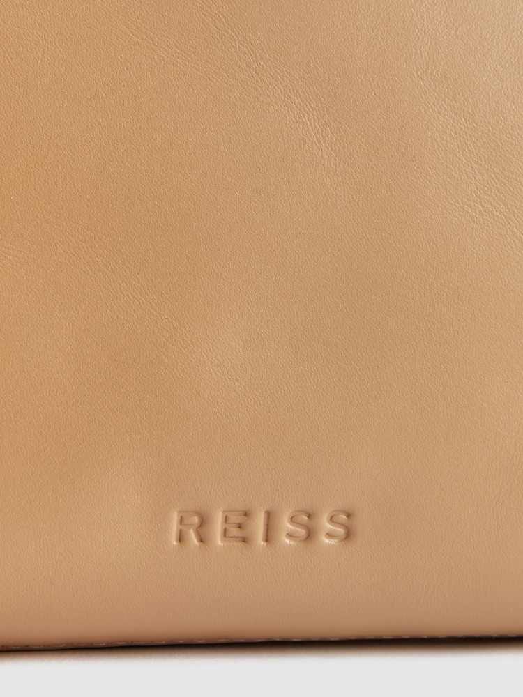 Reiss Tan Brompton Leather Raffia Pouch Bag - Image 6 of 6