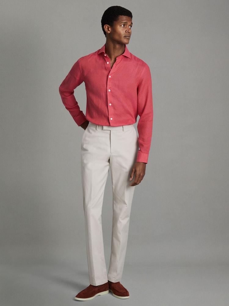Reiss Coral Ruban Linen Button-Through Shirt - Image 1 of 6