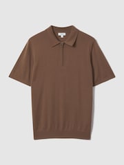Reiss Pecan Brown Blackhall Merino Wool Half-Zip Funnel Neck Jumper - Image 2 of 7