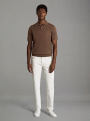 Reiss Pecan Brown Blackhall Merino Wool Half-Zip Funnel Neck Jumper - Image 3 of 7