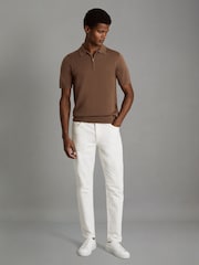 Reiss Pecan Brown Blackhall Merino Wool Half-Zip Funnel Neck Jumper - Image 6 of 7