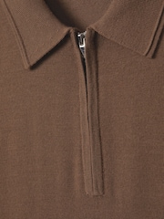 Reiss Pecan Brown Blackhall Merino Wool Half-Zip Funnel Neck Jumper - Image 7 of 7
