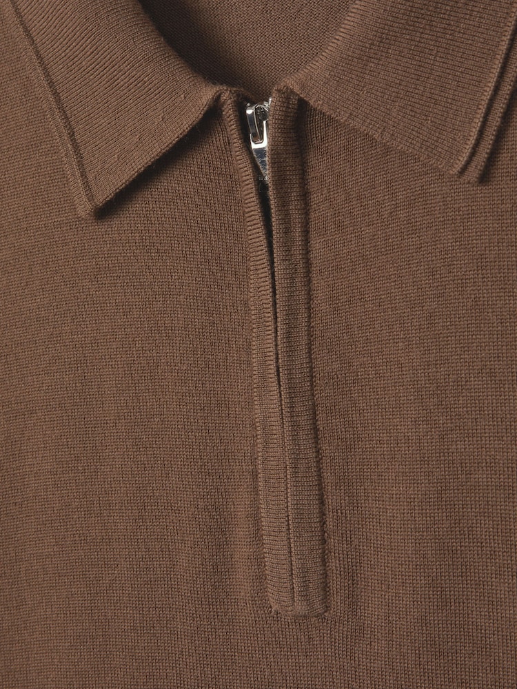 Reiss Pecan Brown Blackhall Merino Wool Half-Zip Funnel Neck Jumper - Image 7 of 7