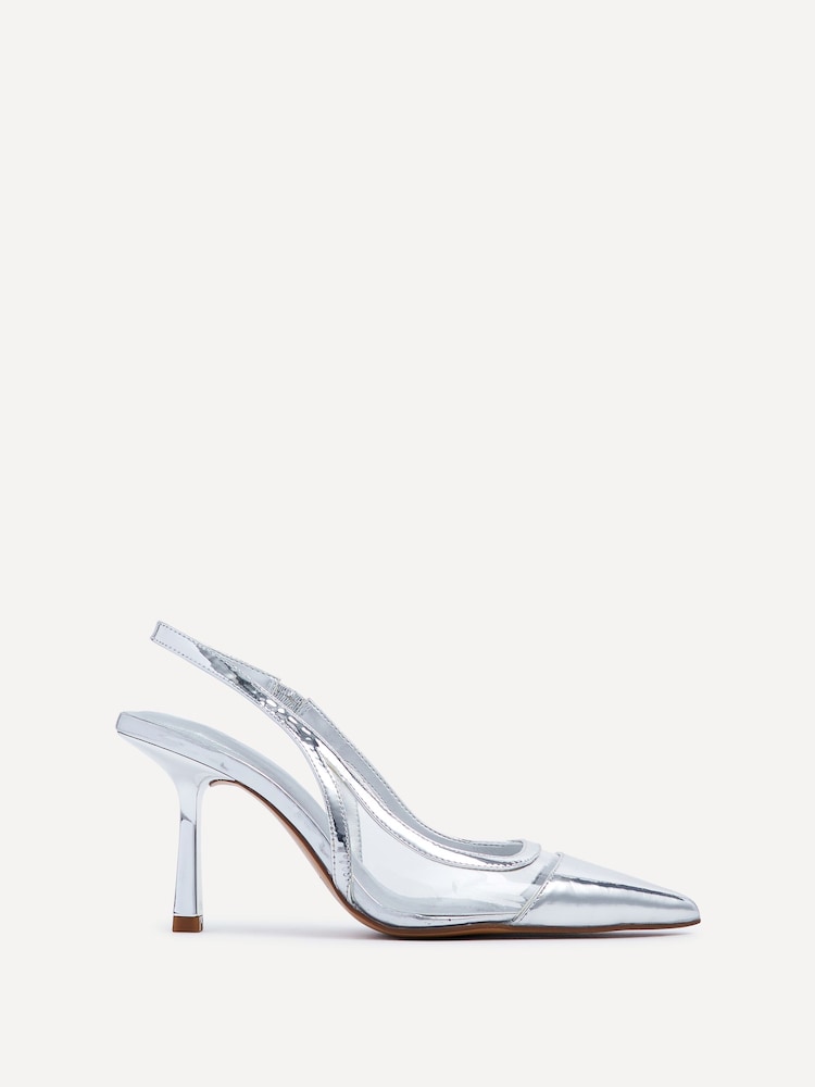 Linzi Silver Shyla Perspex Sling Back Court Style Heel Sandals - Image 2 of 5