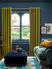 Lime Green Matte Velvet Blackout/Thermal Eyelet Curtains - Image 2 of 7