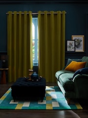 Lime Green Matte Velvet Blackout/Thermal Eyelet Curtains - Image 3 of 7