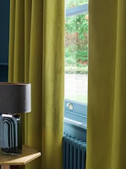 Lime Green Matte Velvet Blackout/Thermal Eyelet Curtains - Image 4 of 7