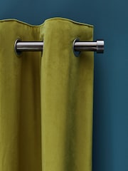 Lime Green Matte Velvet Blackout/Thermal Eyelet Curtains - Image 5 of 7