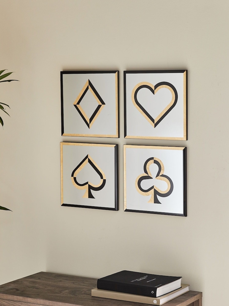 Set of 4 Gold Black Decorative Playing Card Wall Mirror - Image 1 of 5