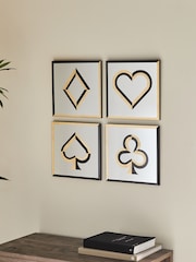 Set of 4 Gold Black Decorative Playing Card Wall Mirror - Image 2 of 5