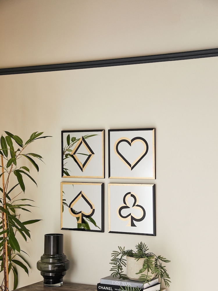 Set of 4 Gold Black Decorative Playing Card Wall Mirror - Image 3 of 5