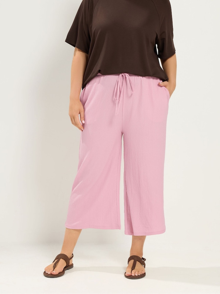 Yours Curve Pink Skinny Waist Crinkle Culottes - Image 1 of 5 Yours Curve Pink Skinny Waist Crinkle Culottes - Image 1 of 5