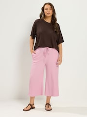 Yours Curve Pink Skinny Waist Crinkle Culottes - Image 2 of 5