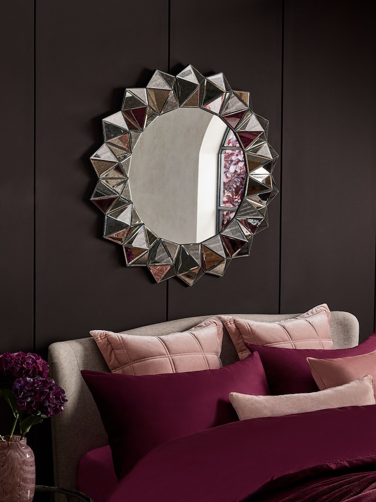 Silver Large 3D Sunburst Over Mantle Wall Mirror - Image 2 of 7
