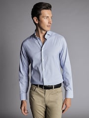 Charles Tyrwhitt Blue Grid Check Non-iron Stretch Twill Slim Fit Shirt - Image 1 of 5
