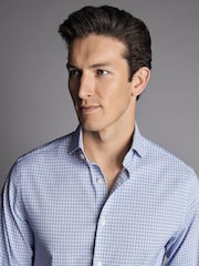 Charles Tyrwhitt Blue Grid Check Non-iron Stretch Twill Slim Fit Shirt - Image 2 of 5