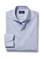 Charles Tyrwhitt Blue Grid Check Non-iron Stretch Twill Slim Fit Shirt - Image 4 of 5