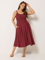 Yours Curve Red Shirred Sundress - Image 2 of 5