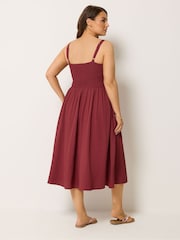 Yours Curve Red Shirred Sundress - Image 3 of 5
