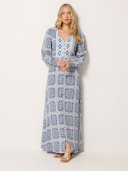 Long Tall Sally Blue Long Sleeve Button Maxi Dress - Image 1 of 5
