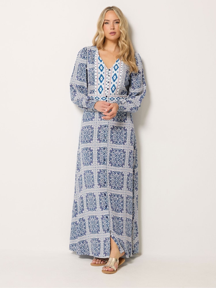Long Tall Sally Blue Long Sleeve Button Maxi Dress - Image 1 of 5 Long Tall Sally Blue Long Sleeve Button Maxi Dress - Image 1 of 5