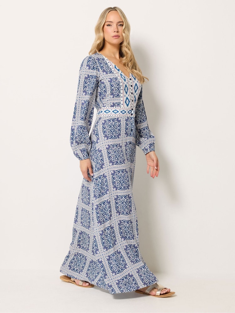 Long Tall Sally Blue Long Sleeve Button Maxi Dress - Image 2 of 5 Long Tall Sally Blue Long Sleeve Button Maxi Dress - Image 2 of 5