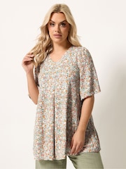 Yours Curve Yellow Pleated Front Swing Top - Image 1 of 5
