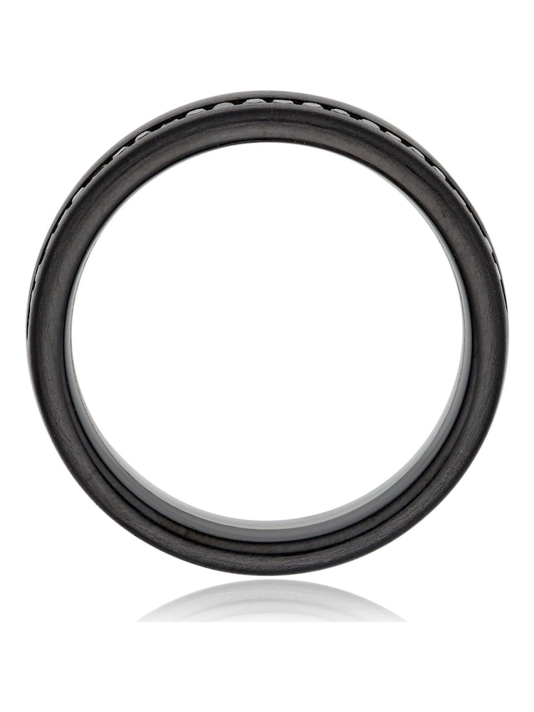 Beaverbrooks Mens Platinum and Zirconium Diamond Wedding Black Ring - Image 2 of 4