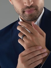 Beaverbrooks Mens Platinum and Zirconium Diamond Wedding Black Ring - Image 4 of 4