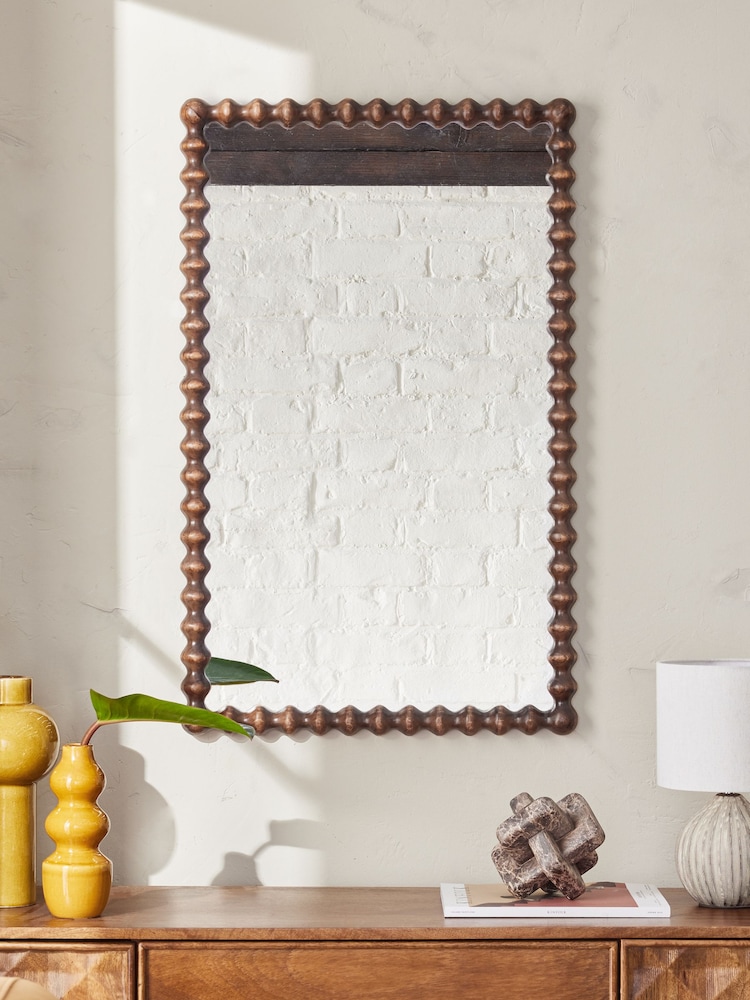 Dark Wood N. Premium Bobbin Over Mantle Wall Mirror - Image 1 of 6