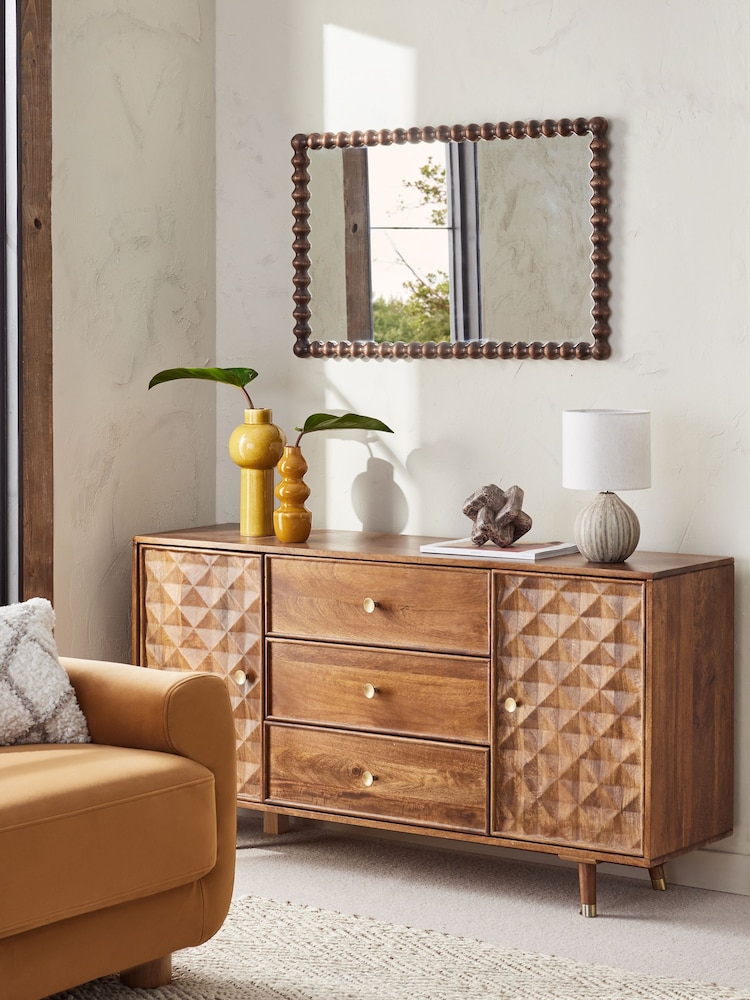 Dark Wood N. Premium Bobbin Over Mantle Wall Mirror - Image 2 of 6