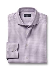 Charles Tyrwhitt Purple Mauve Grid Check Non-iron Stretch Twill Slim Fit Shirt - Image 4 of 5