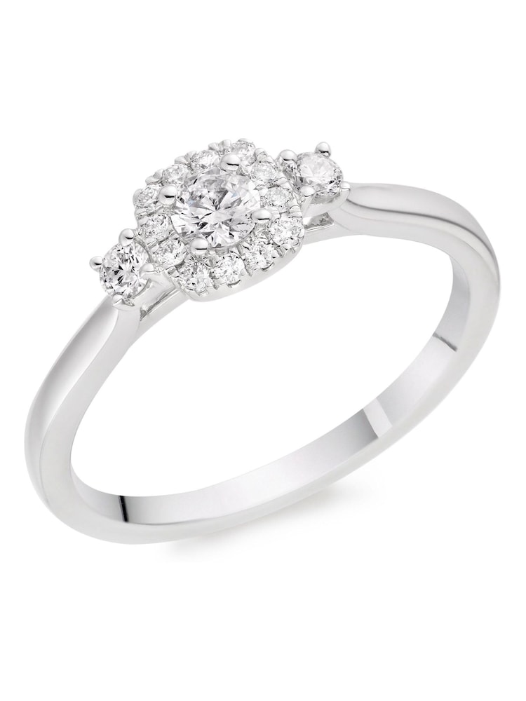 Beaverbrooks 9ct Silver Tone Diamond Halo Ring - Image 1 of 4