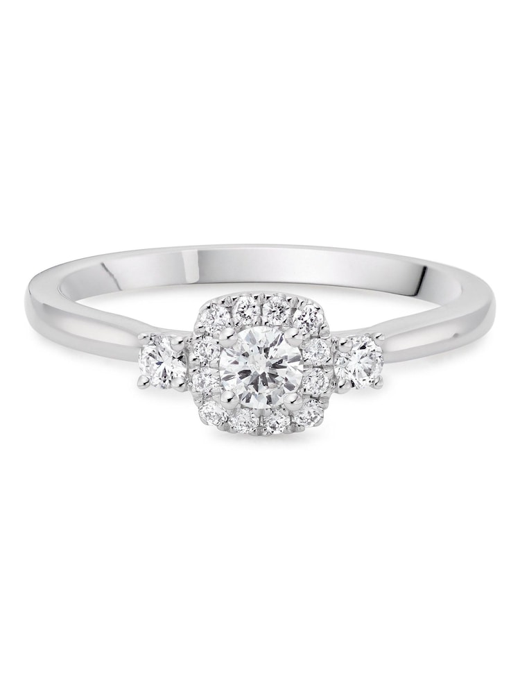 Beaverbrooks 9ct Silver Tone Diamond Halo Ring - Image 2 of 4