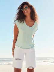 White Ripped Denim Bermuda Shorts - Image 1 of 7