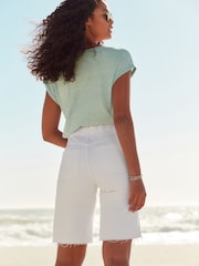 White Ripped Denim Bermuda Shorts - Image 3 of 7