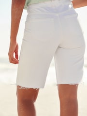 White Ripped Denim Bermuda Shorts - Image 4 of 7