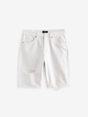 White Ripped Denim Bermuda Shorts - Image 6 of 7