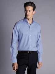 Charles Tyrwhitt Blue Cornflower Non-iron Twill Cutaway Slim Fit 100% Cotton Shirt - Image 1 of 5