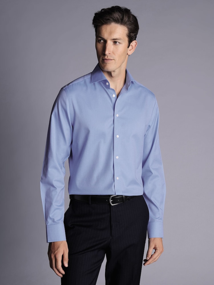 Charles Tyrwhitt Blue Cornflower Non-iron Twill Cutaway Slim Fit 100% Cotton Shirt - Image 1 of 5