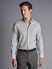 Charles Tyrwhitt Grey Grid Check Non-Iron Stretch Twill Slim Fit Shirt - Image 1 of 5