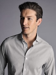 Charles Tyrwhitt Grey Grid Check Non-Iron Stretch Twill Slim Fit Shirt - Image 2 of 5