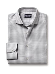 Charles Tyrwhitt Grey Grid Check Non-Iron Stretch Twill Slim Fit Shirt - Image 4 of 5