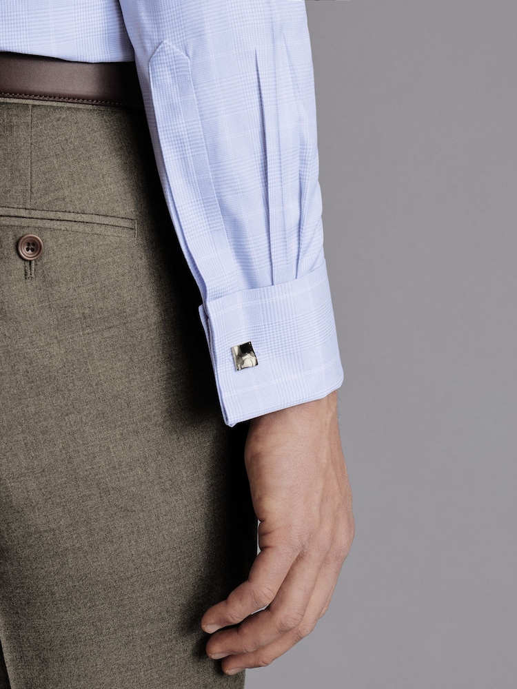Charles Tyrwhitt Blue Cornflower Non-iron Prince Of Wales Check Slim Fit 100% Cotton Shirt - Image 3 of 5
