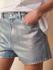 Silver 100% Cotton Denim Shorts - Image 4 of 6