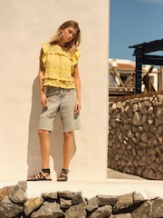 Pink Tinted Ripped Denim Bermuda Shorts - Image 1 of 4
