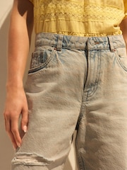 Pink Tinted Ripped Denim Bermuda Shorts - Image 3 of 4